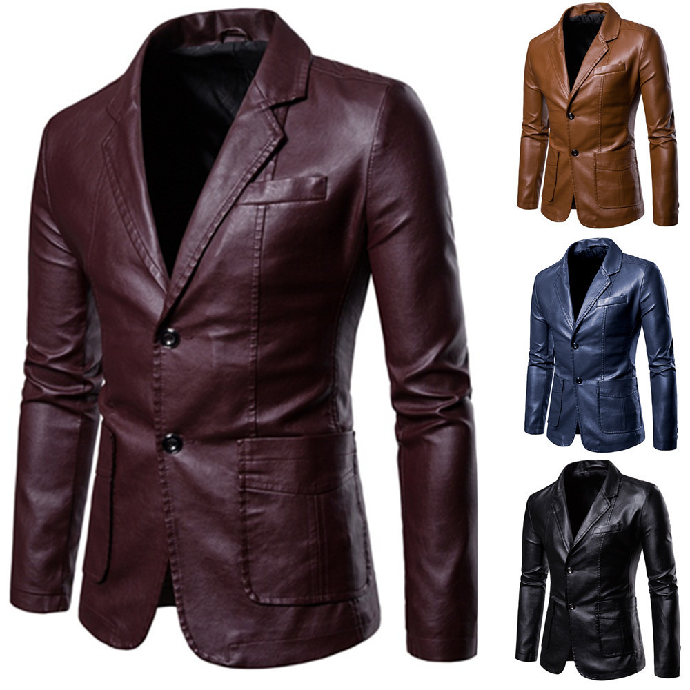 Foreign trade Amazon 2020 Autumn and Winter new men's slim fit all-match PU small suit men's lapel leather coat men's coat