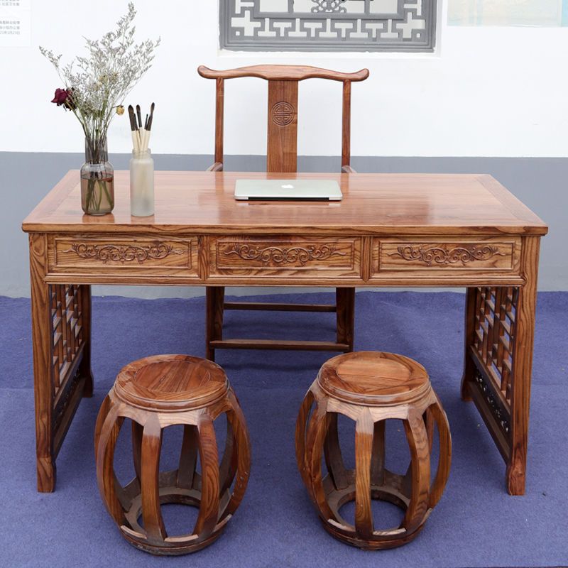Chinese Antique Solid Wood Carved Desk Writing Desk Simple Drawer Study Table Traditional Chinese Medicine Clinic Desk Storage Computer Desk