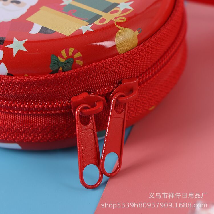New tinplate coin purse Christmas round zipper bag cartoon coin key storage bag earphone box wholesale