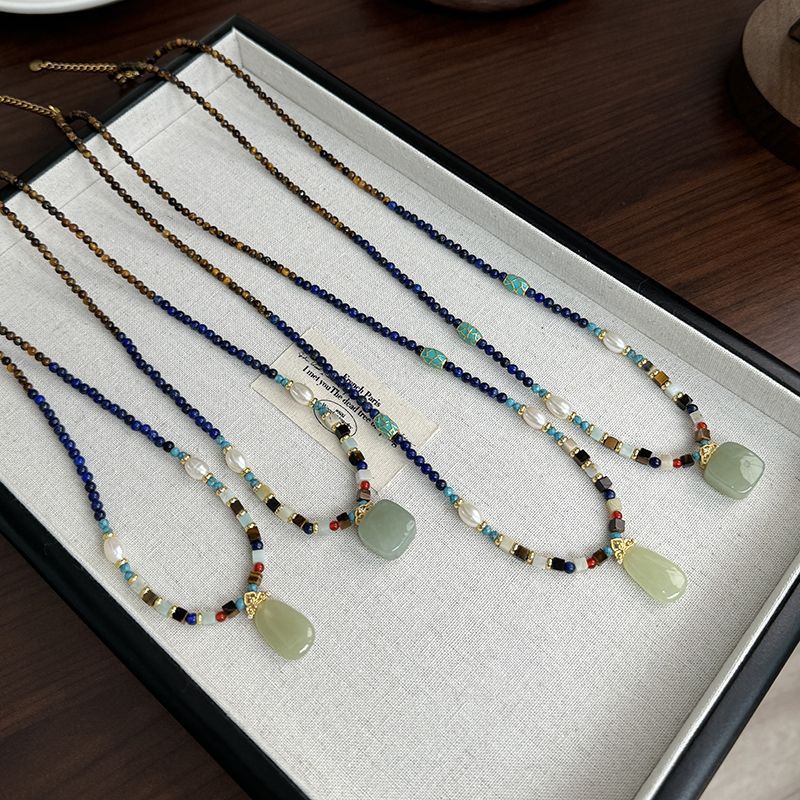 New Chinese Natural Hetian Jade Wuzhan Brand Pearl National Style Necklace High-grade Light Luxury Clavicle Chain Elegant Women