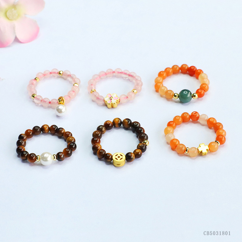 Кольцо из натурального розового кристалла с тигровым глазом, эластичное, оптовая продажа