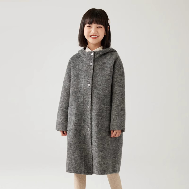 Шершавая куртка для детей, осень и зима, новый стиль, куртка для девочек, куртка с капюшоном для мальчиков средней длины