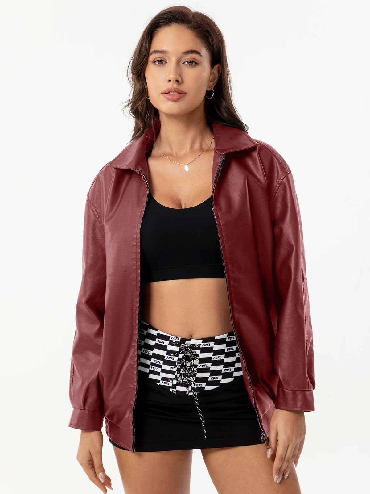 2024 European and American Fashion Looser Leather Women's OVERSIZE Women's Jacket Long Sleeve Lapel Spring and Autumn Coat