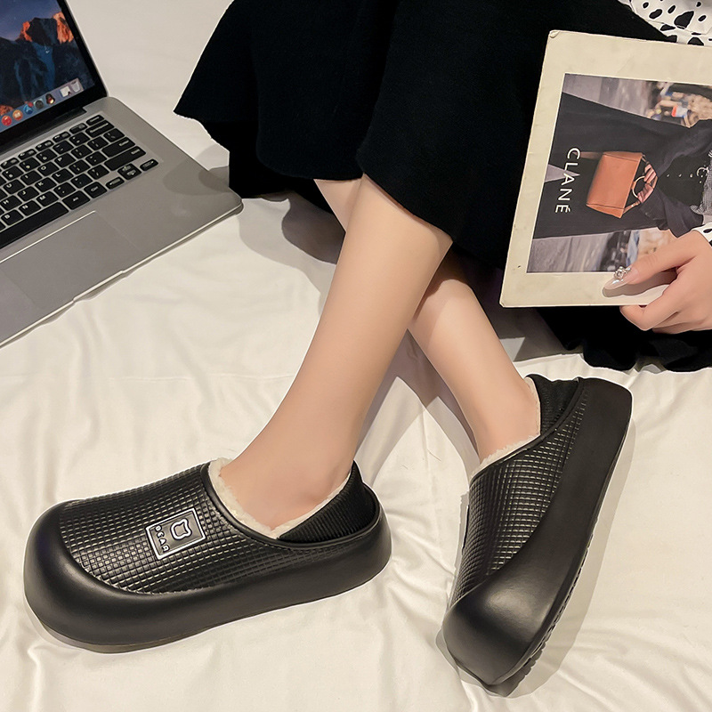 TikTok Cotton Slippers Women's Autumn and Winter 2024 New Convenient Indoor and Outdoor Warm Waterproof Non-slip Plush Moon Shoes