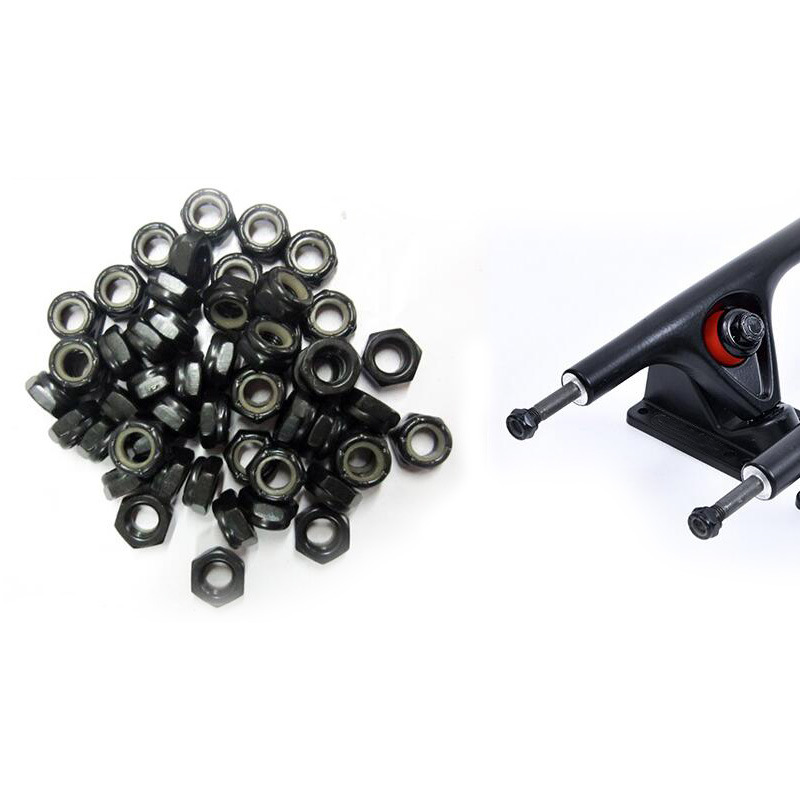 Professional Skateboard Side Nut British M8 Bridge End Lock Wheel Nut Double Rocker Bracket Screw Hardware Nylon Cap on Both Sides