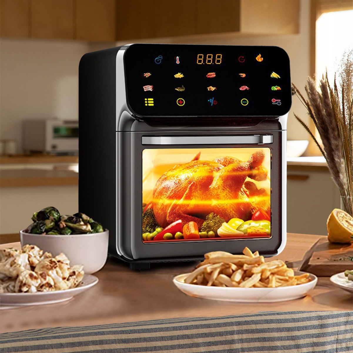 2025 New Model Cross-Border Air Fryer for Home Use, Multifunctional Large-Capacity Electric Oven with Touch Screen and Visual Display, Foreign Trade Electric Fryer