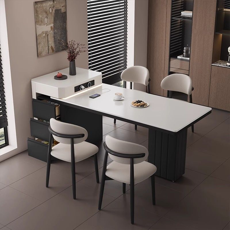 All Solid Wood Island Dining Table Integrated Household Small Apartment Retractable Modern Simple Light Luxury Style Slate Island Dining Table