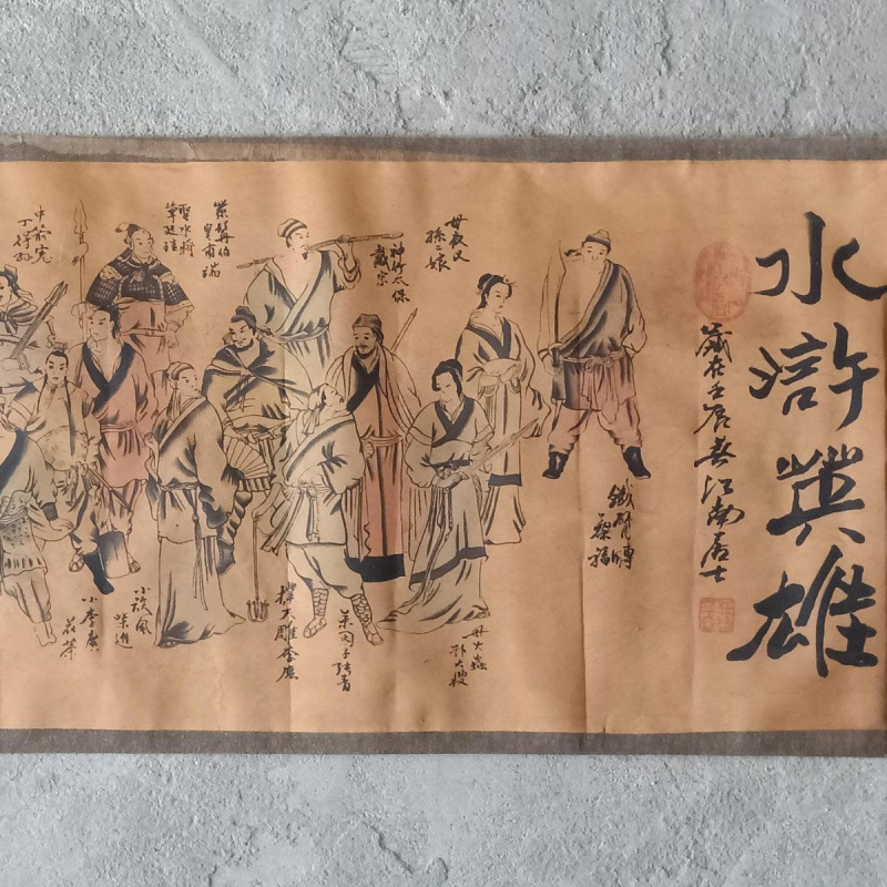 Antique Calligraphy and Painting Wholesale Antique Celebrity Long Scroll Painting Qingming River Scene Already Framed Interior Decoration Hanging Painting
