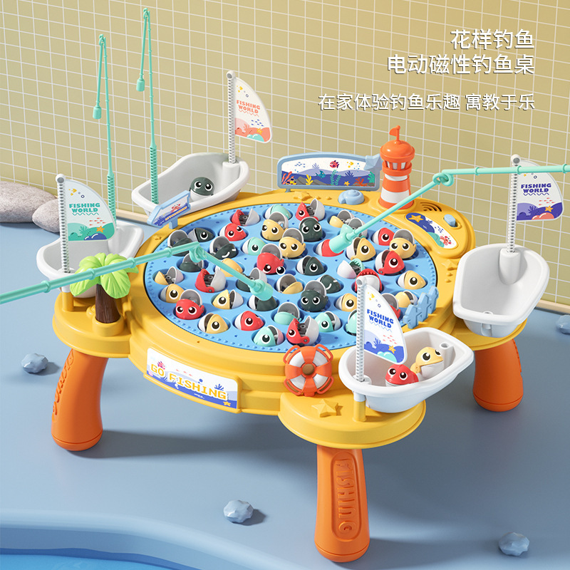 Electric Rotating Magnetic Fishing Toy Children Early Education Parent-Kids Interactive Light Music Rotating Big Fishing Plate Gift