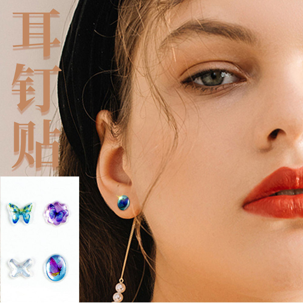 2022 new ins earrings beauty makeup tool DIY personality eyebrow stickers cartoon stereo imitation diamond 3D earrings