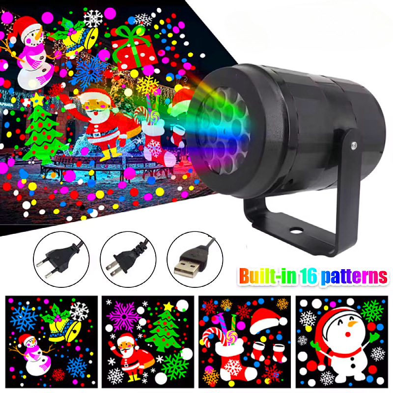 Cross-Border Home Christmas Projection Light Blizzard Snowflake Laser Light Amazon Outdoor Led16 Pattern Atmosphere Light