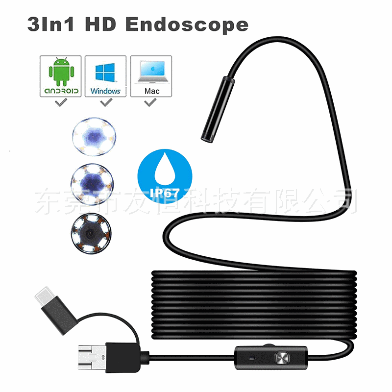 Factory Direct sales HD three-in-one endoscope Android mobile phone endoscope waterproof industrial endoscope