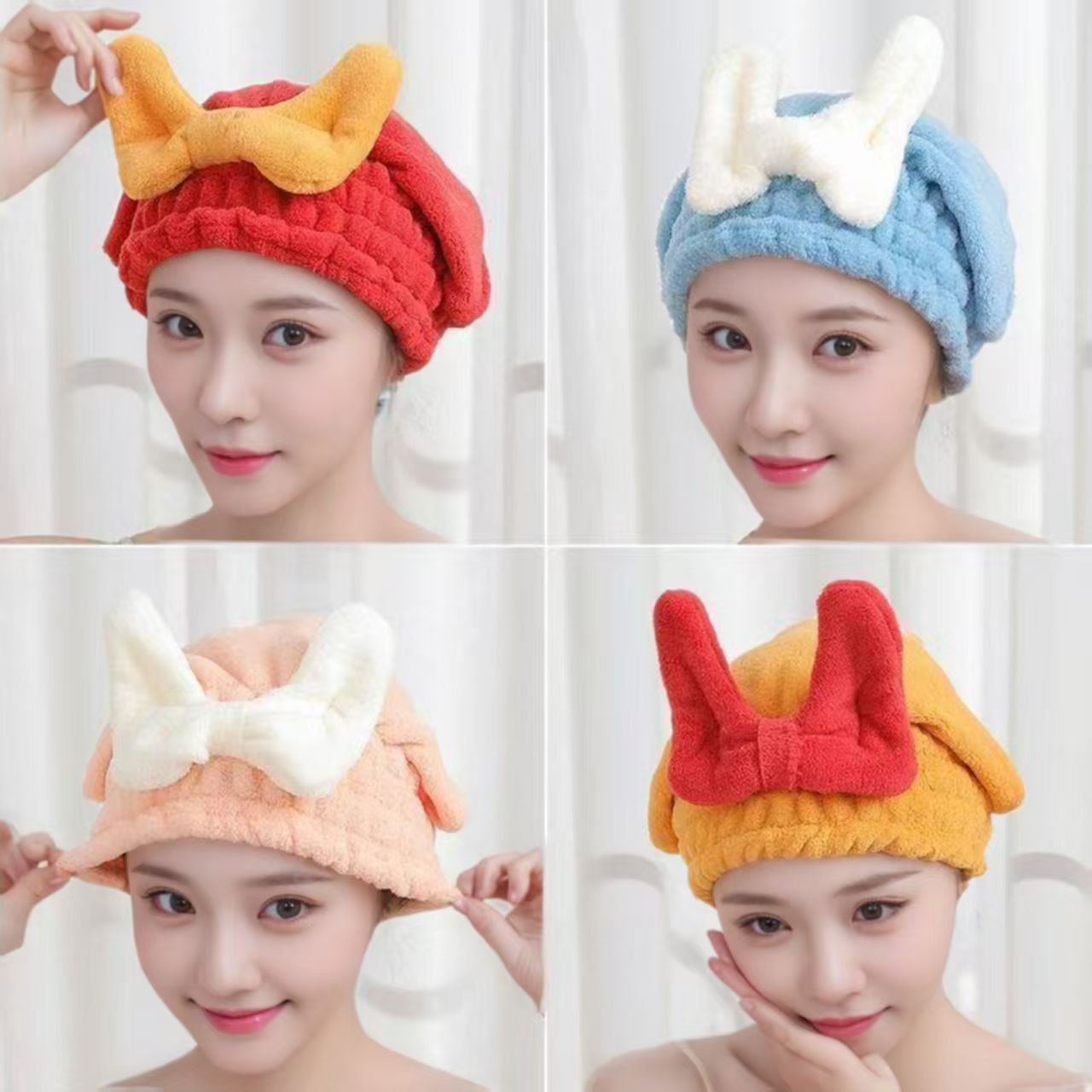 New Style Bow Dry Hair Cap Water Absorbent Quick-drying Cute Bow Princess Cap Thickened Baotou Dry Hair Towel Shower Cap