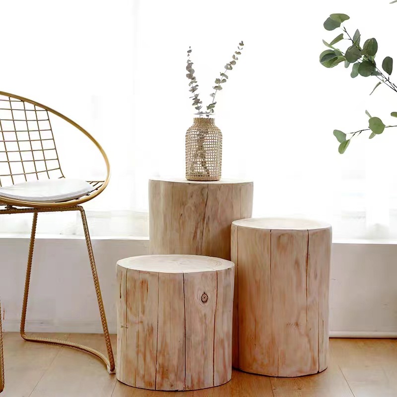 Storage Wooden Pile Solid Wood Round Stool Log Tree Pier Ornaments Landscaping Clothing Store Shoe Changing Stool Root Carving Stool