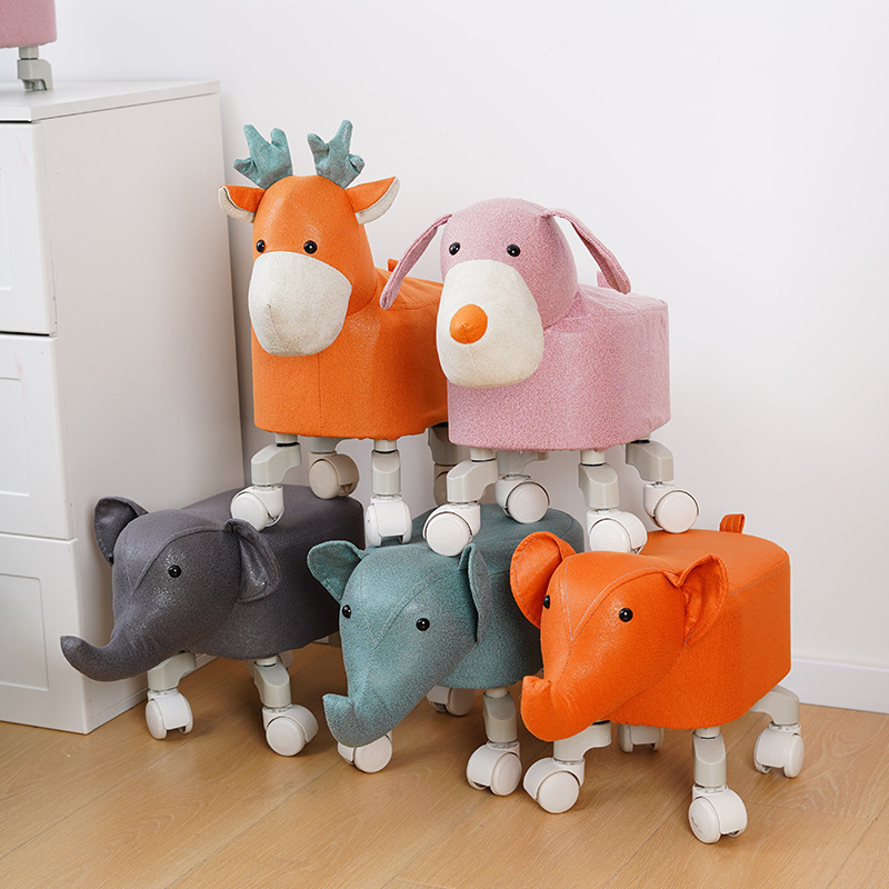 Cute Children's Animal Stool Technology Cloth Removable and Washable Soft Bag Animal Pulley Small Stool Living Room Home Shoe Changing Stool