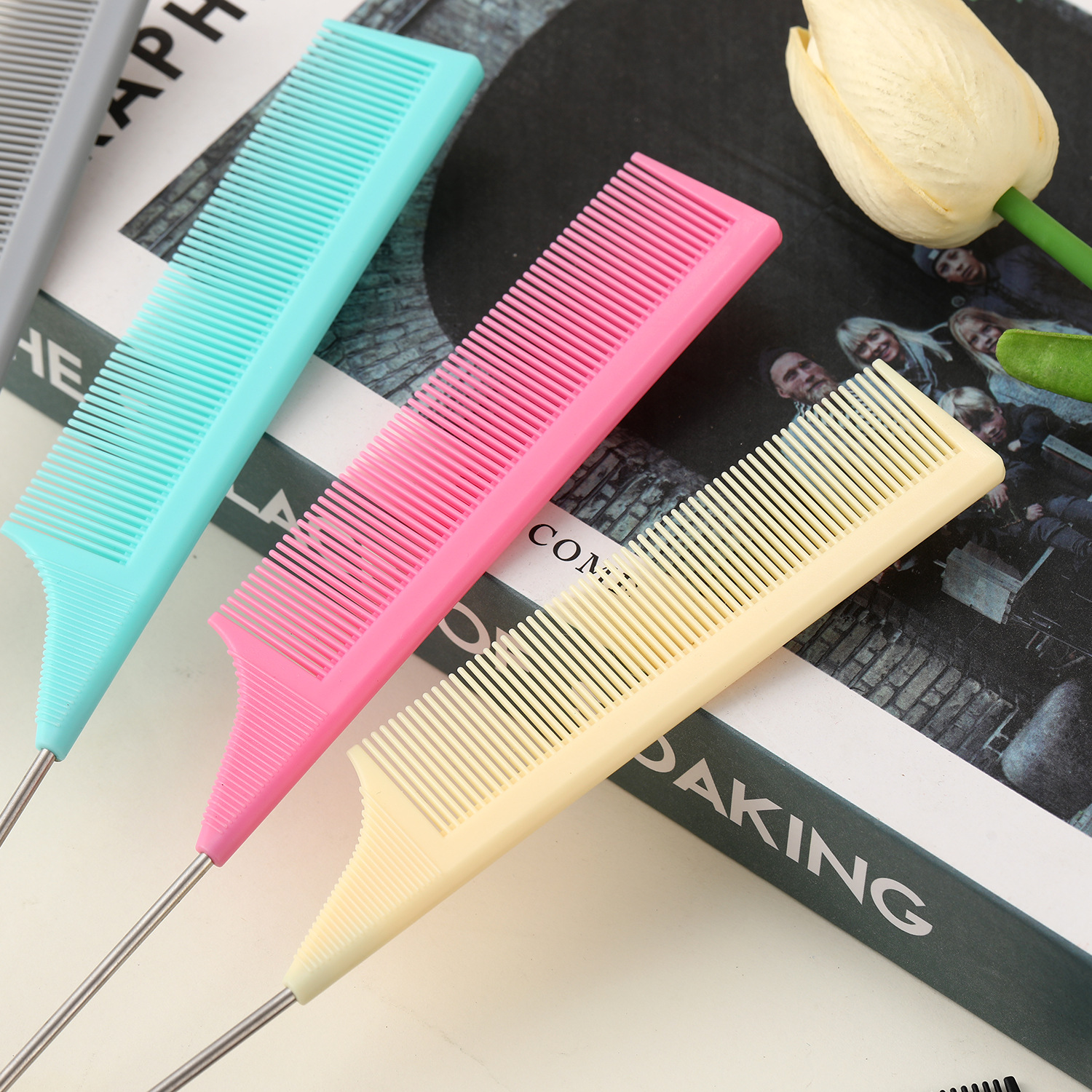 Cross-border Stainless Steel Pointed Tail Comb Hair Styling Partition Picking Comb Steel Needle Long Tail Teeth Comb Cosmetic Coil Comb