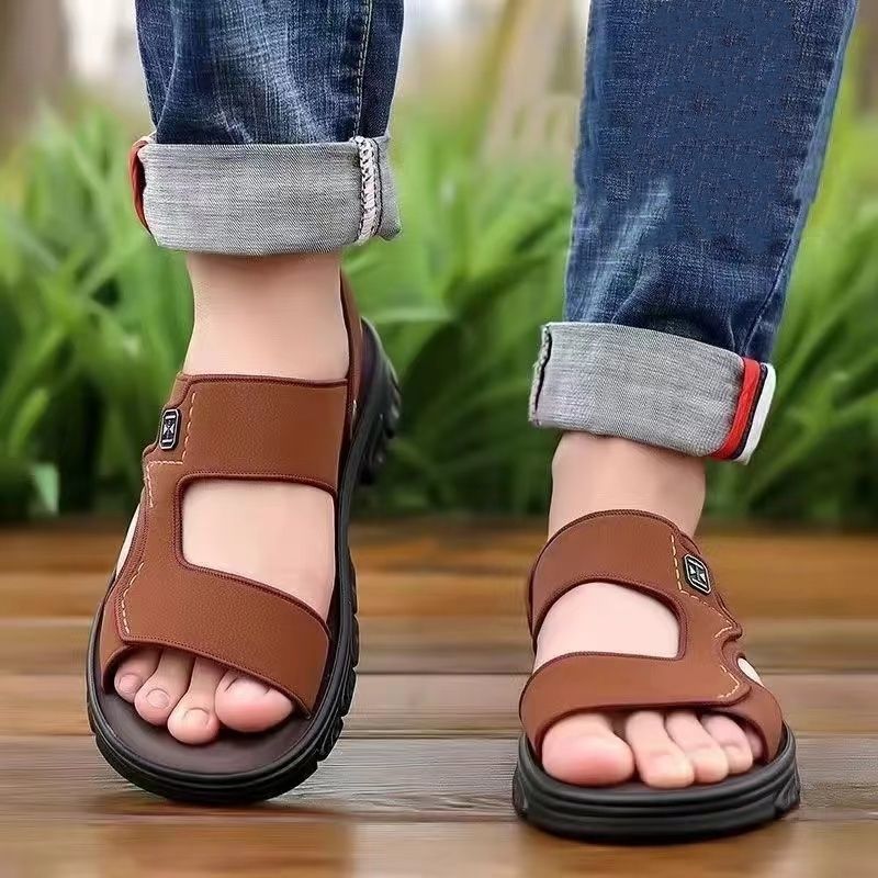 Sandals Men's Imitation Leather Shoes Summer 2025 Non-Slip Waterproof Outer Wear Men's Men's Dual-Use Upgraded Version