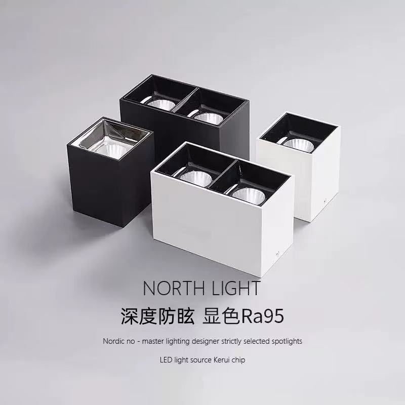 Полностью Алюминиевый Анти-Бликовый LED Квадратный Накладной Прожектор для Гостиной Без Основного Света, Северный Одноголовый и Двухголовый Потолочный Светильник