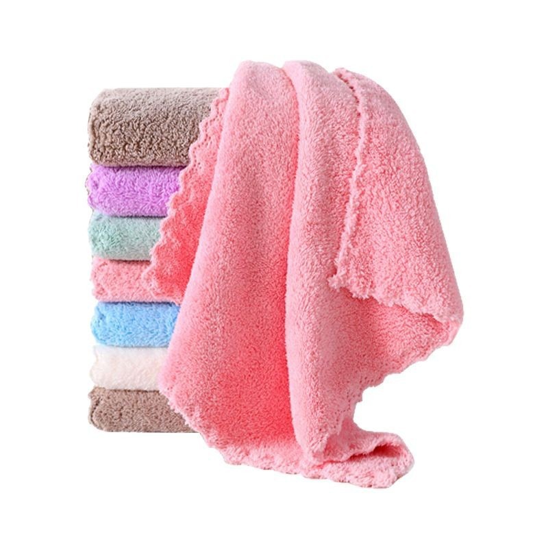 High density coral velvet plain small square towel skin-friendly soft absorbent household children's hand washing towel factory wholesale