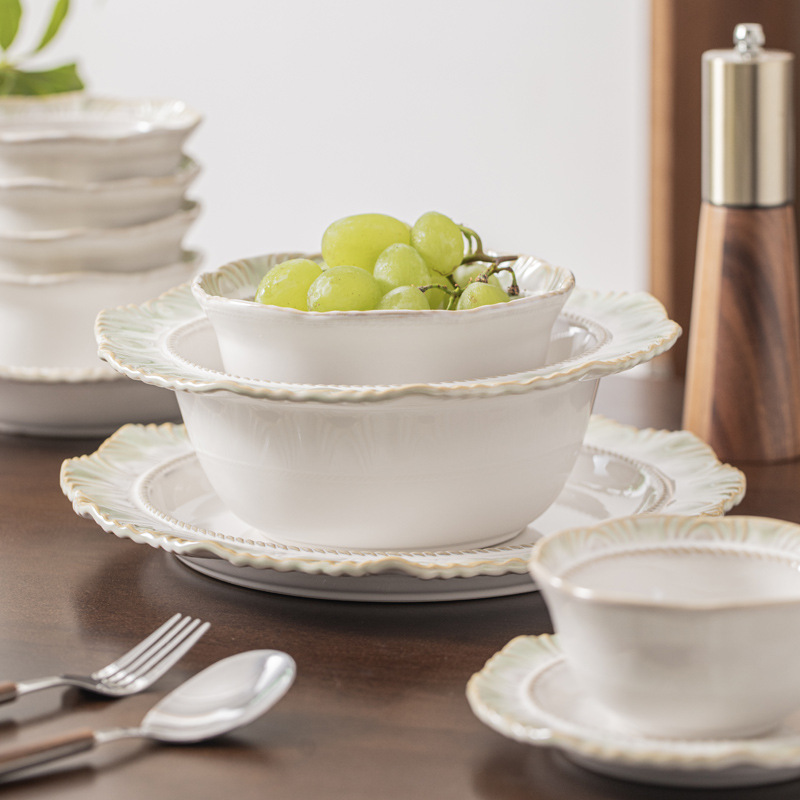 New green series dishes suit household ins style ceramic tableware underglaze color rice bowl factory wholesale retro lace