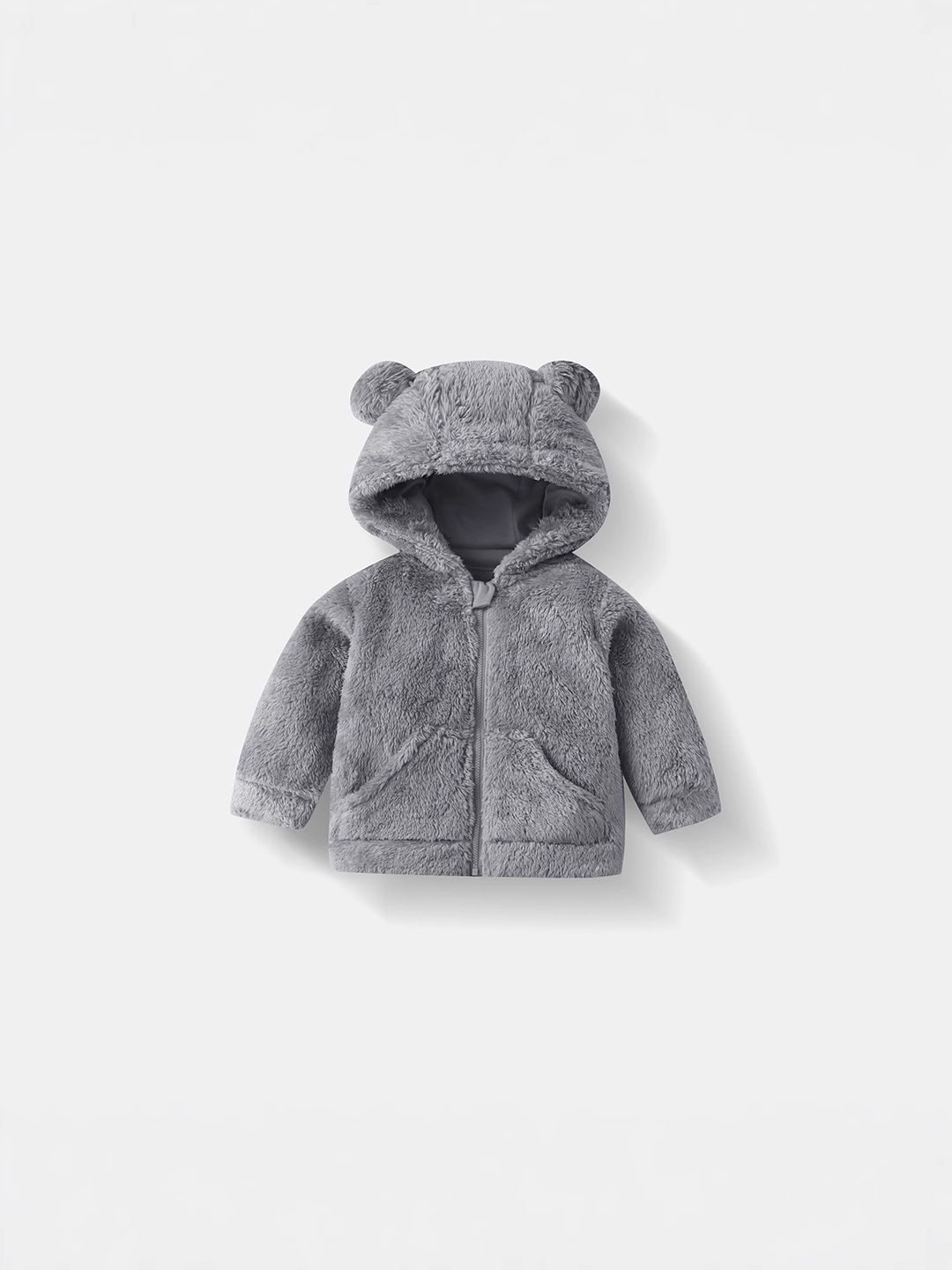 Children's Plush Tops Autumn and Winter Kidsren's Hooded Fleece-Lined Warm Jackets for Men and Women Baby Zipper Fur Sweater Jackets