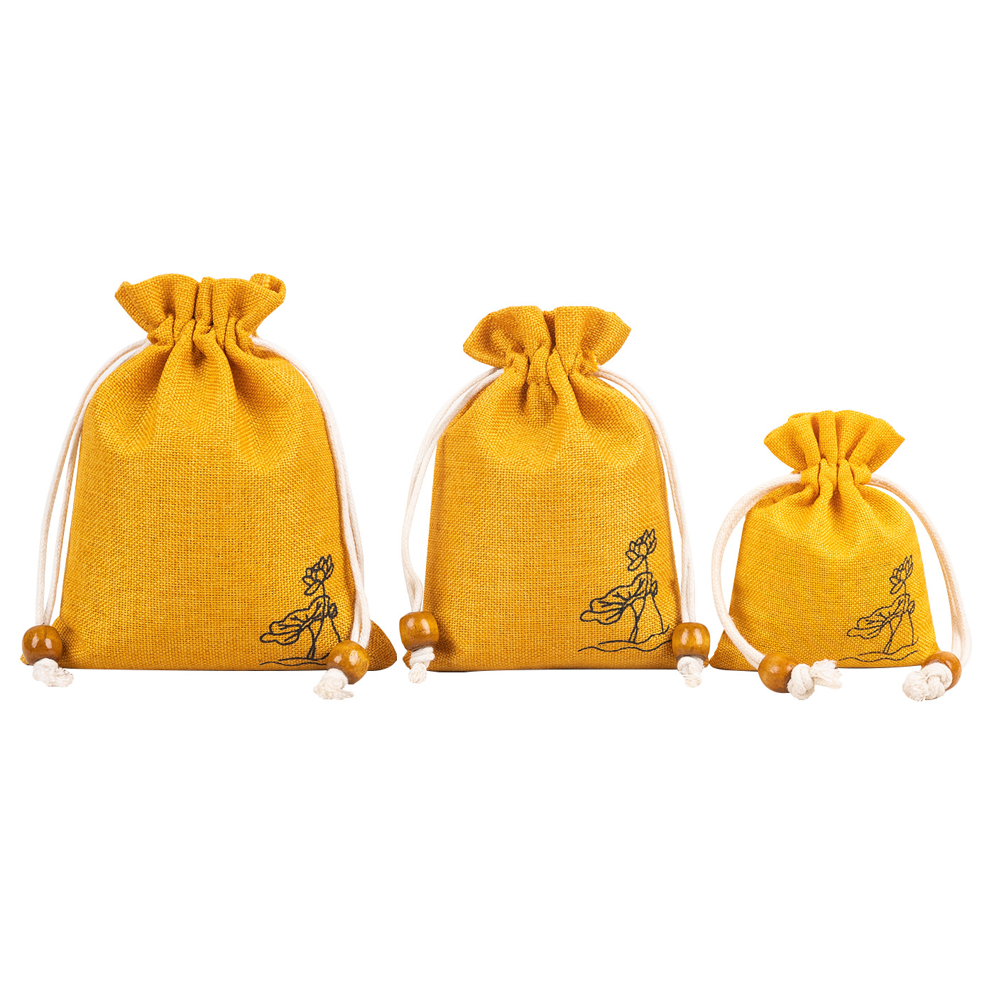Factory direct supply linen bag text play beads bracelet jewelry packaging bag Lotus linen bag can be fixed LOGO
