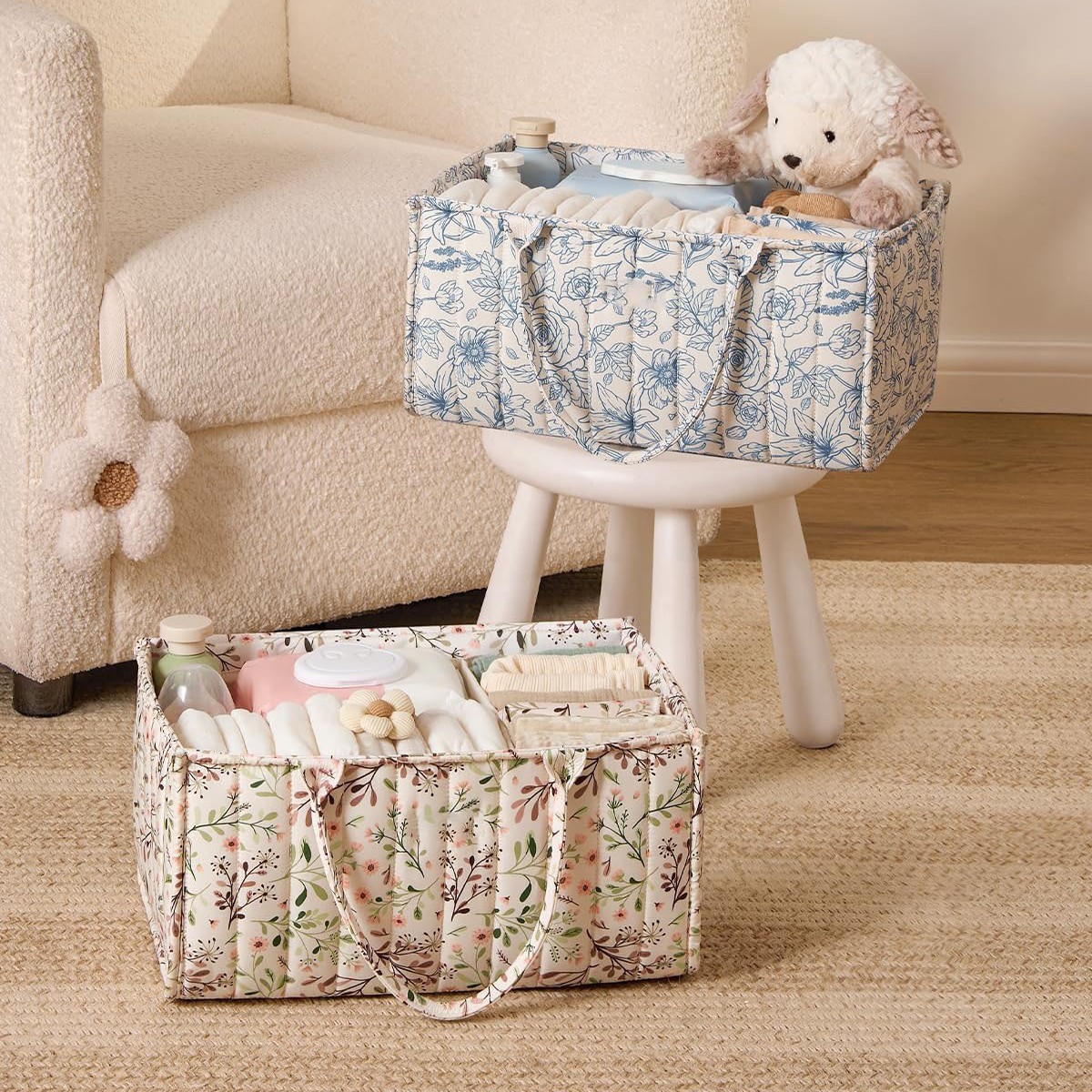 Floral Mother and Baby Bag Diaper Storage Bag Baby Multi-Compartment Portable Mommy Bag Storage Bag Portable Bag for Going Out