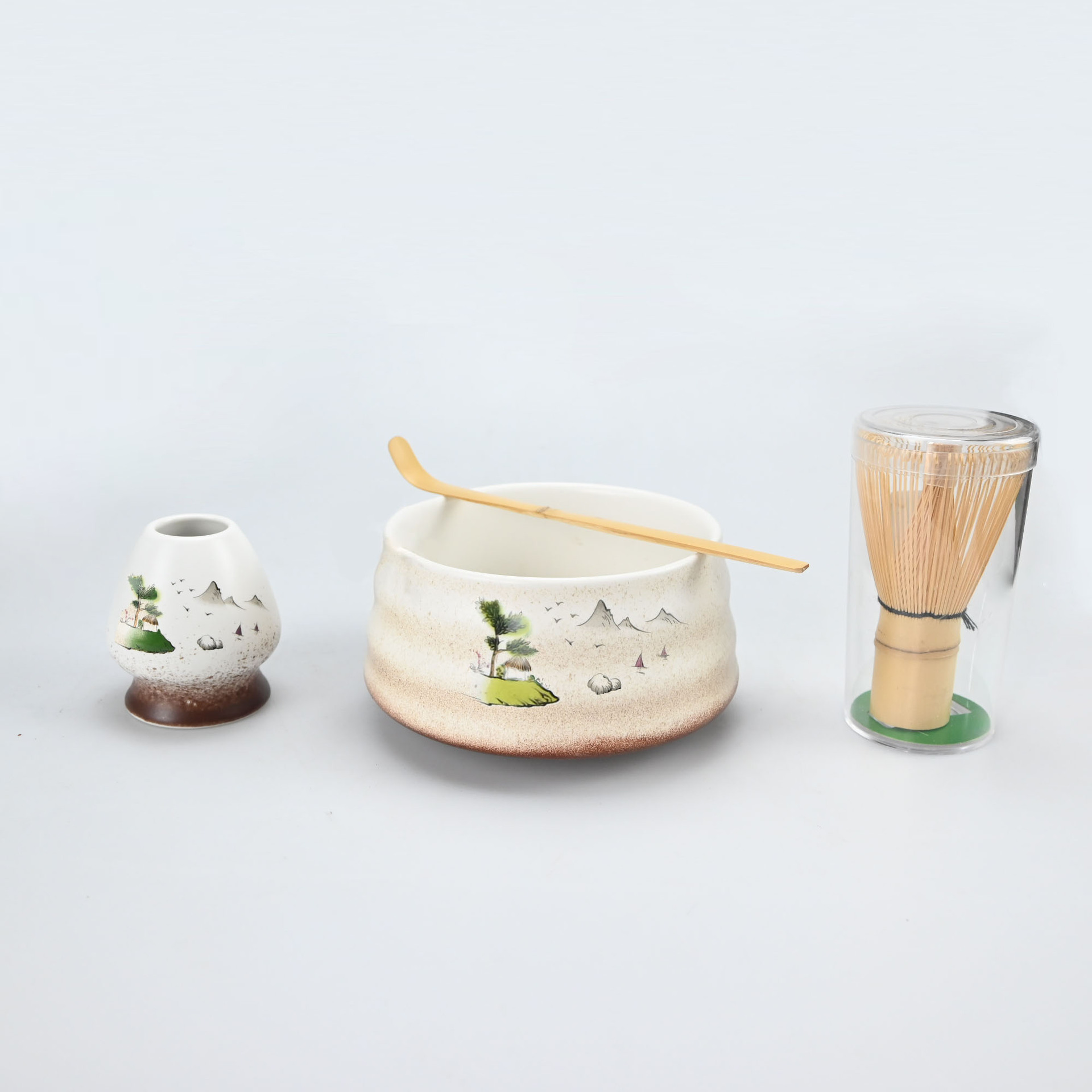 Matcha Bowl Yunshan 6-Piece Set with Tea Whisk, Tea Strainer, Tea Scoop, Yellow Strap with Japanese Label