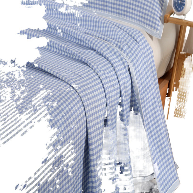 Linen Mat Three-Piece Set Pure Linen Baby Mat Bed Sheets Double Simple Grids Ice Silk 1.8m Bed Breathable and Cool