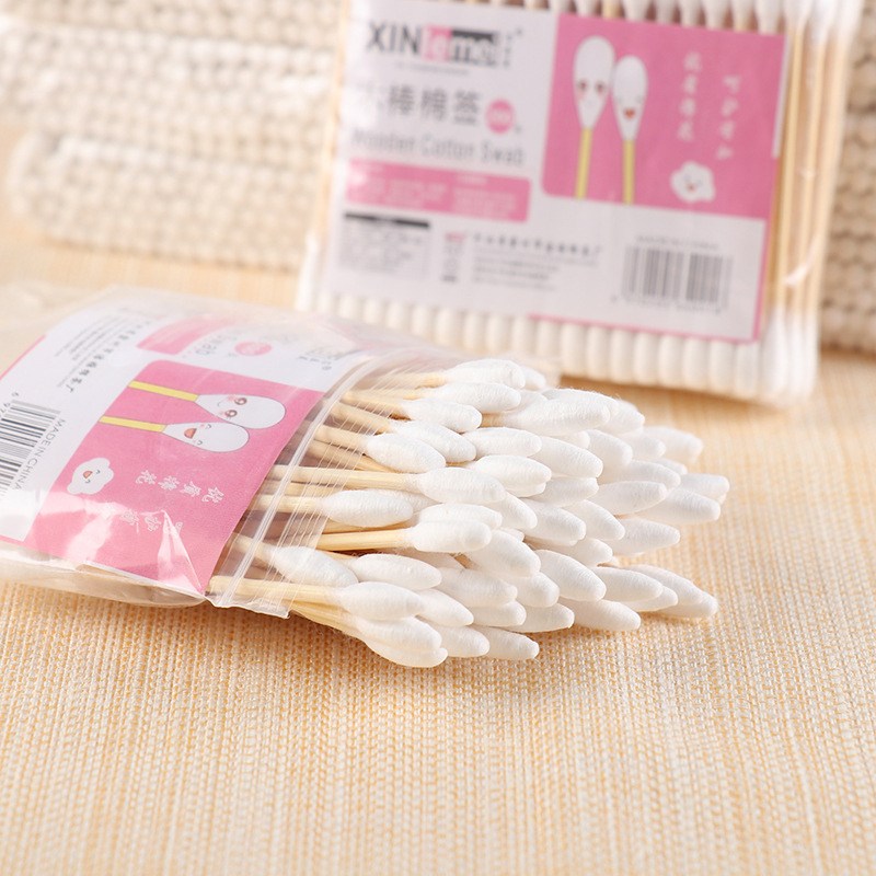 Cotton swab factory disposable makeup cotton swab Amoy ear with double-headed bamboo wooden stick cotton swab bag boxed factory wholesale