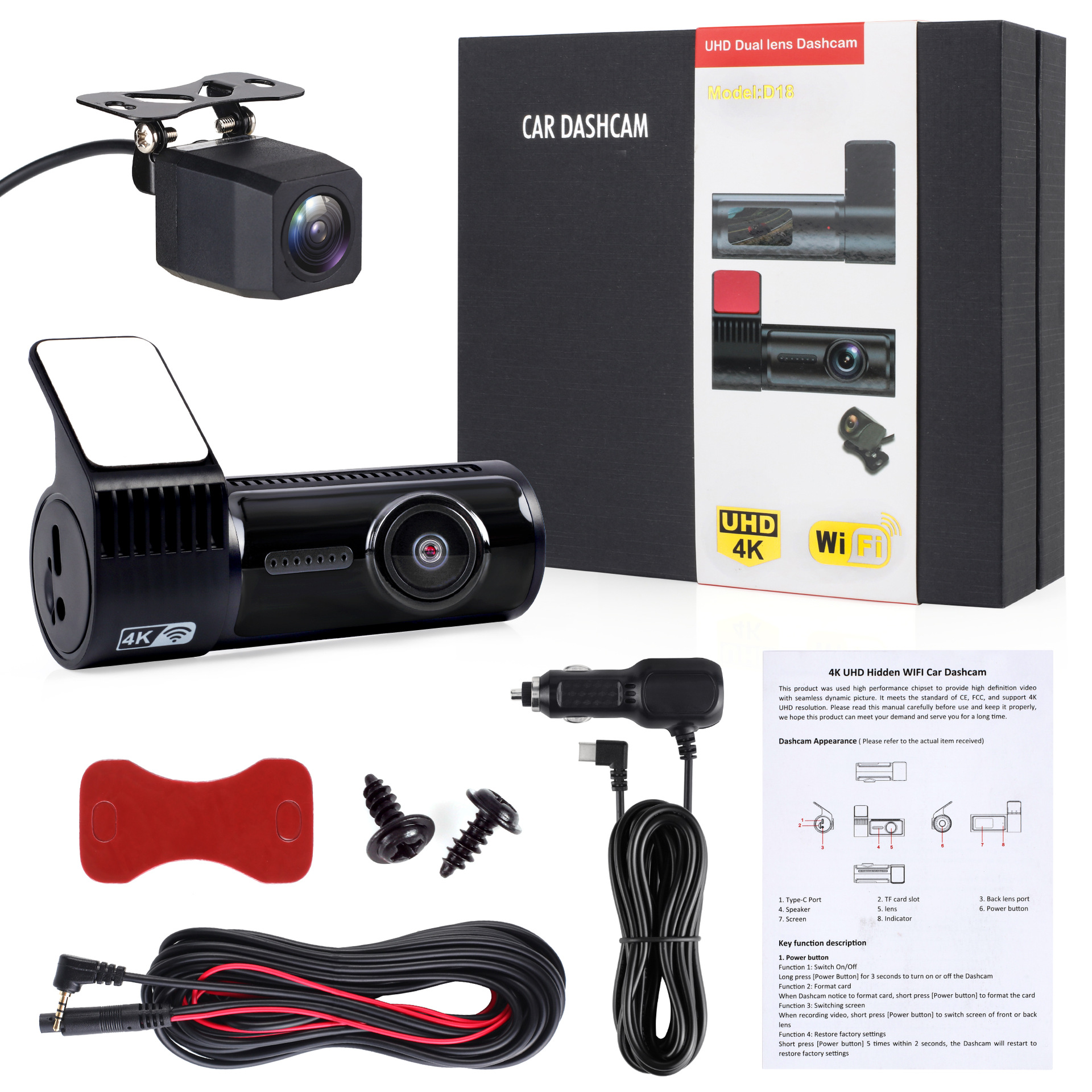 Customized Cross-Border 360-Degree Rotating Lipstick Machine 4K Ultra-High Definition Wifi Mobile Phone Interconnection Gps Dual Recording Driving Recorder