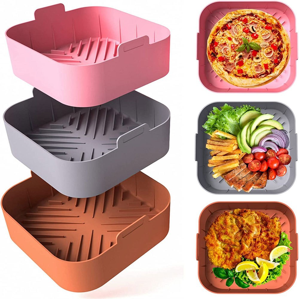 Air Fryer Silicone Baking Pan Cake Baking Pan Square Insulation Pad Tray Fryer Pad Silicone Fryer Basin Manufacturer