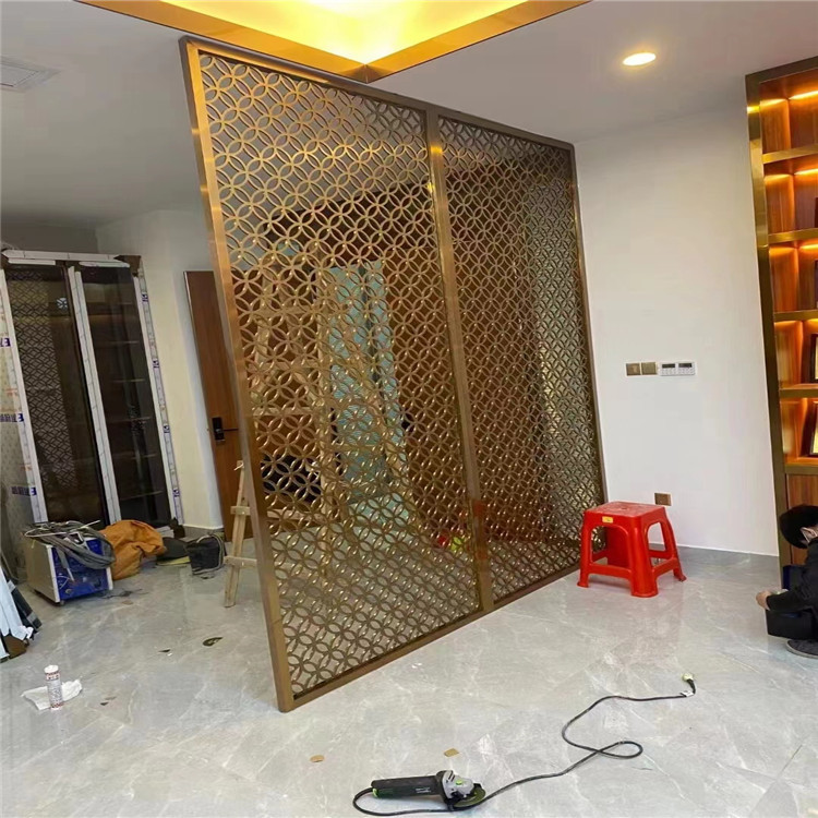 Stainless steel screen lattice partition fence metal laser hollow glass living room entrance hollow carved laser