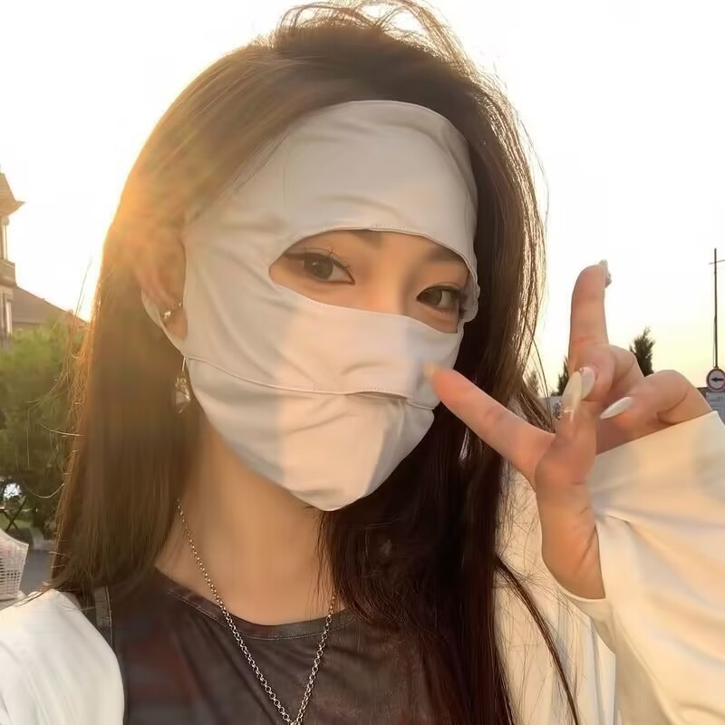 Sun Protection Mask Full Face Anti-Uv Ice Silk Mask Wholesale Thin Breathable Sunshade Face Kini Cycling Large Brim