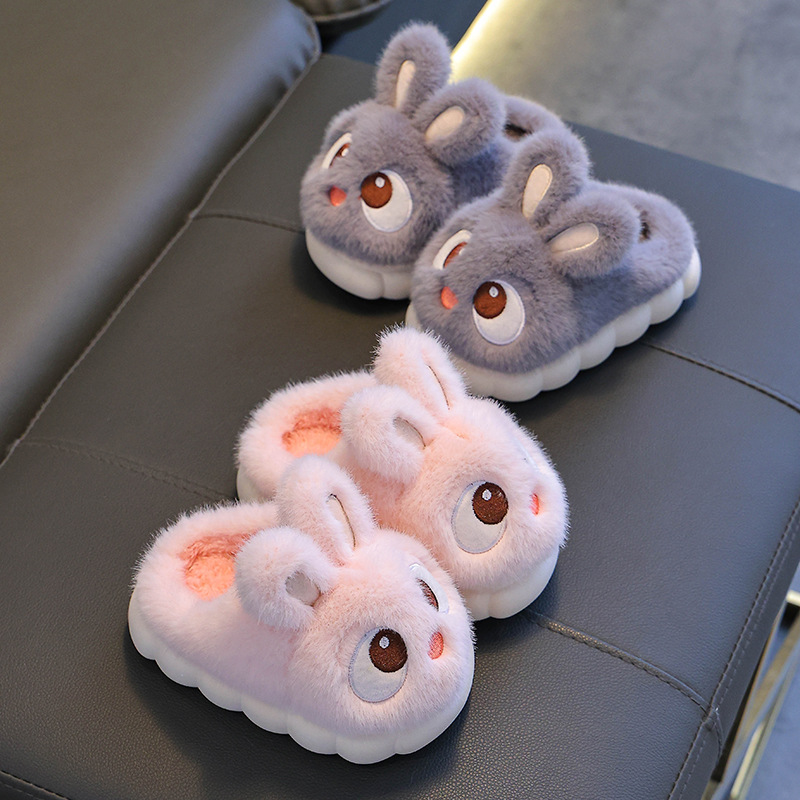 Children's cotton slippers winter girls' rabbit indoor home parent-child non-slip warm baby cotton shoes for large children and boys