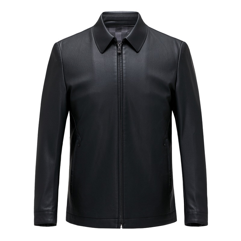 Counter Haining Leather coat men's autumn and winter New sheepskin coat middle-aged and elderly dad stand collar fleece-lined jacket
