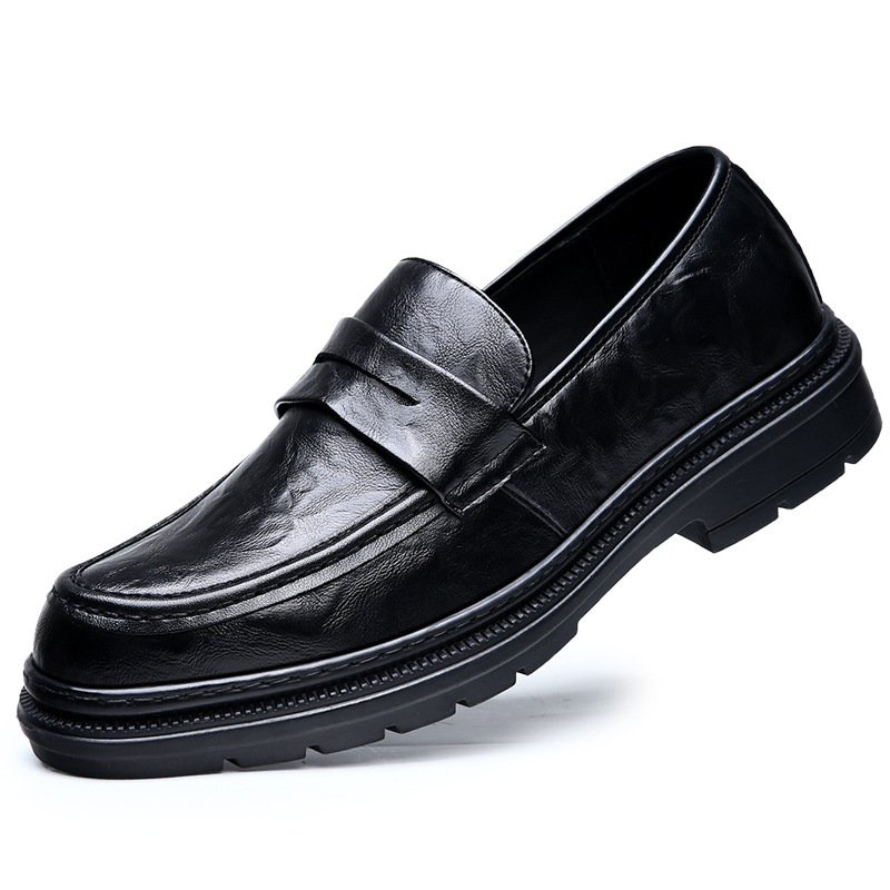 Men's Leather Shoes, New Autumn Business Shoes, Thick-Soled Slip-On Casual Leather Shoes, Comfortable and Lightweight Lazy Loafers