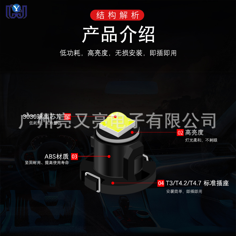 New car T3 T4.2 T4.7-3030-1SMD with lens LED instrument light air conditioning light clock bulb