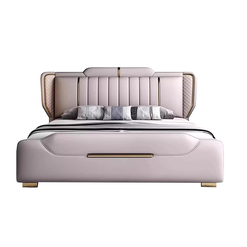 Simple Modern Leather Bed 2025 New Model 1.8m Double Leather Bed, Light Luxury, Elegant, High-End Master Bedroom Bed That Doesn'T Disturb Each Other