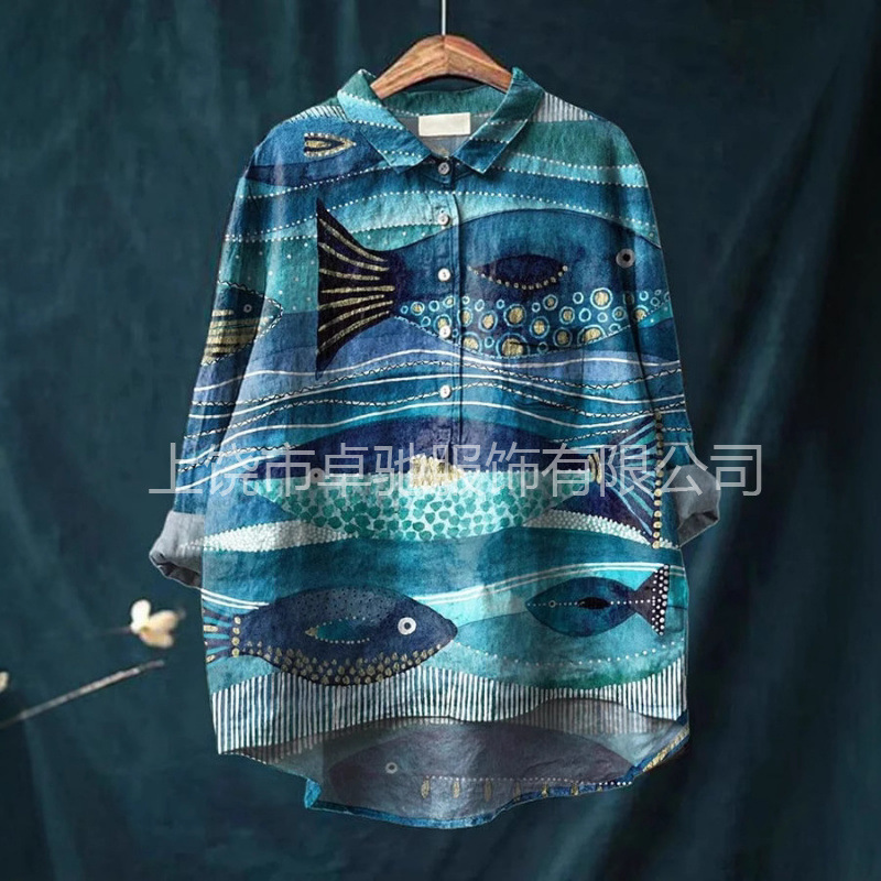 2025 New Independent Station European and American Cross-border Casual Long Sleeve Shirt Animal Print Hawaiian Long Sleeve Cross-border Shirt