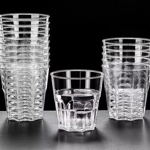 Juliyuan Disposable Cup 200ml Aviation Cup Octagonal Cup Transparent Commercial Hard Drinking Cup Plastic Cup