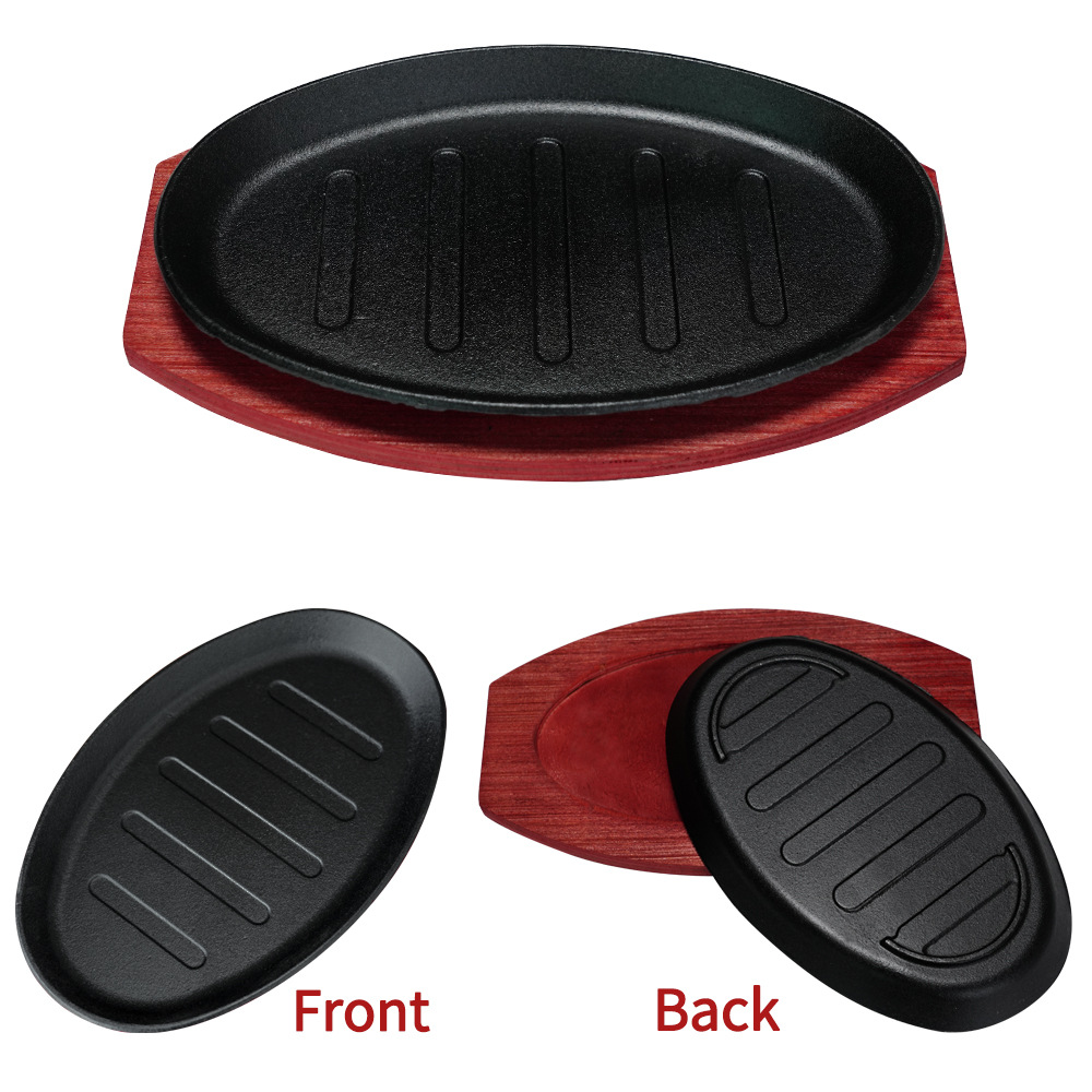 Foreign trade supply manufacturers directly supply cast iron egg-shaped iron plate non-stick baking tray cover rice plate steak striped baking tray waist plate