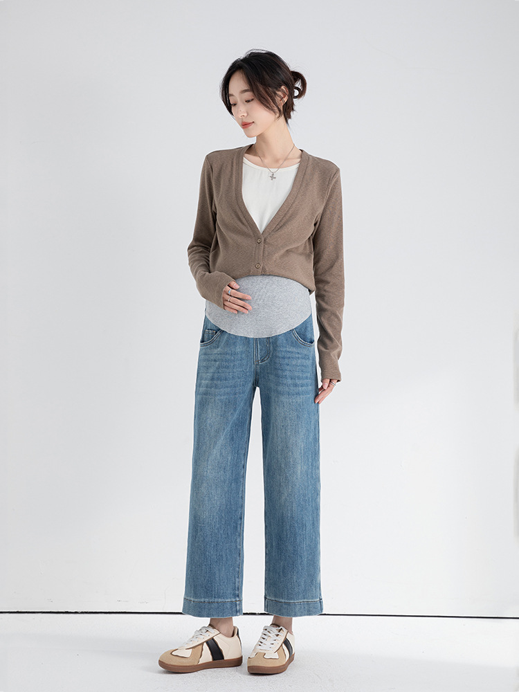 YTL Pregnant Women's Pants Spring and Autumn Comfortable High Waist Wide Leg Jeans All-match Slimming Elastic Wide Leg Pregnant Women Jeans