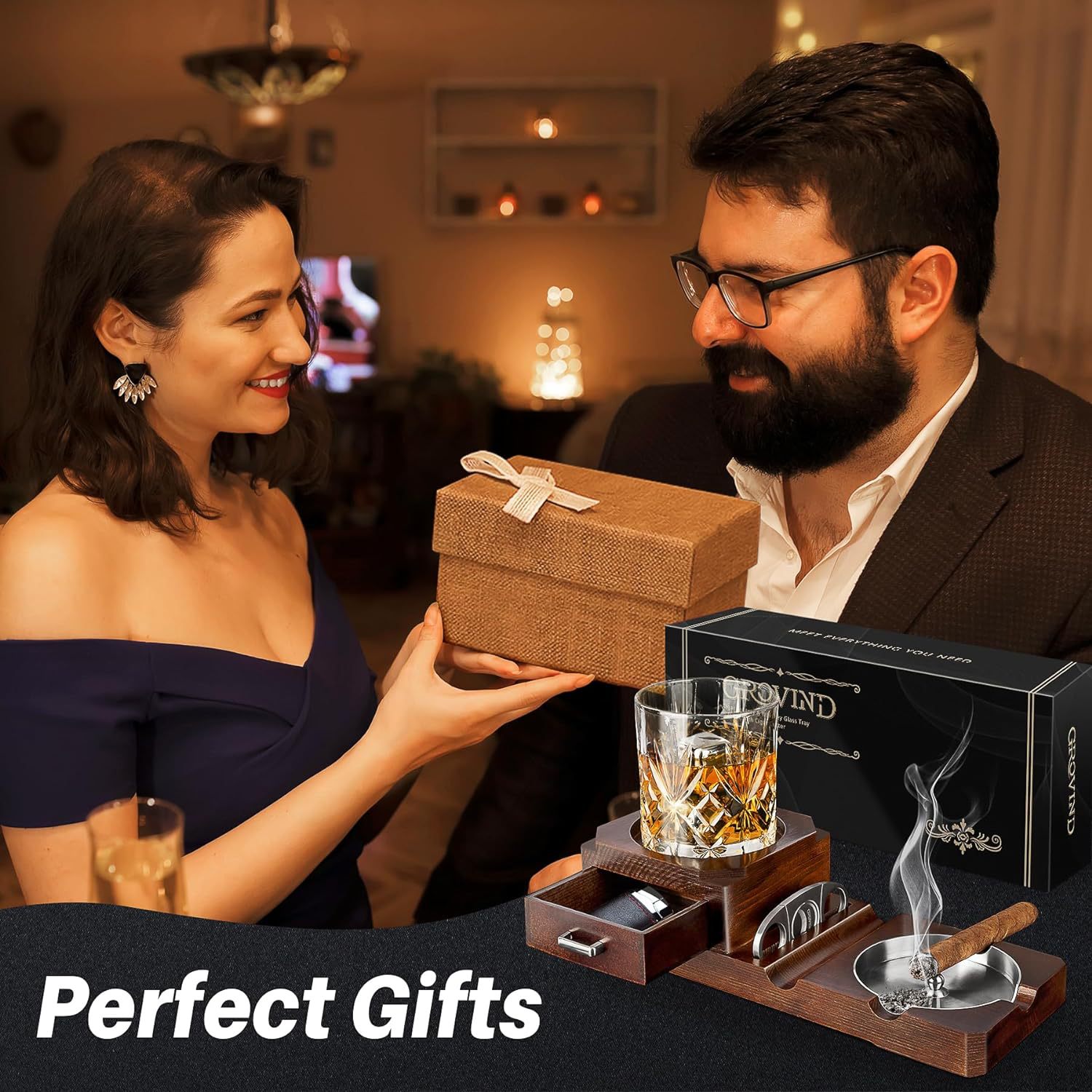 in stock Foreign Trade Cigar Ashtray Wooden Ashtray Whiskey Cup Holder with Steel Slot Drawer Ashtray