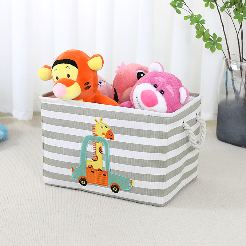 Children's Toy Storage Box Organizer Basket Cartoon Fabric Cotton and Linen Storage Box Plush Doll Storage Bucket Clothing Embroider