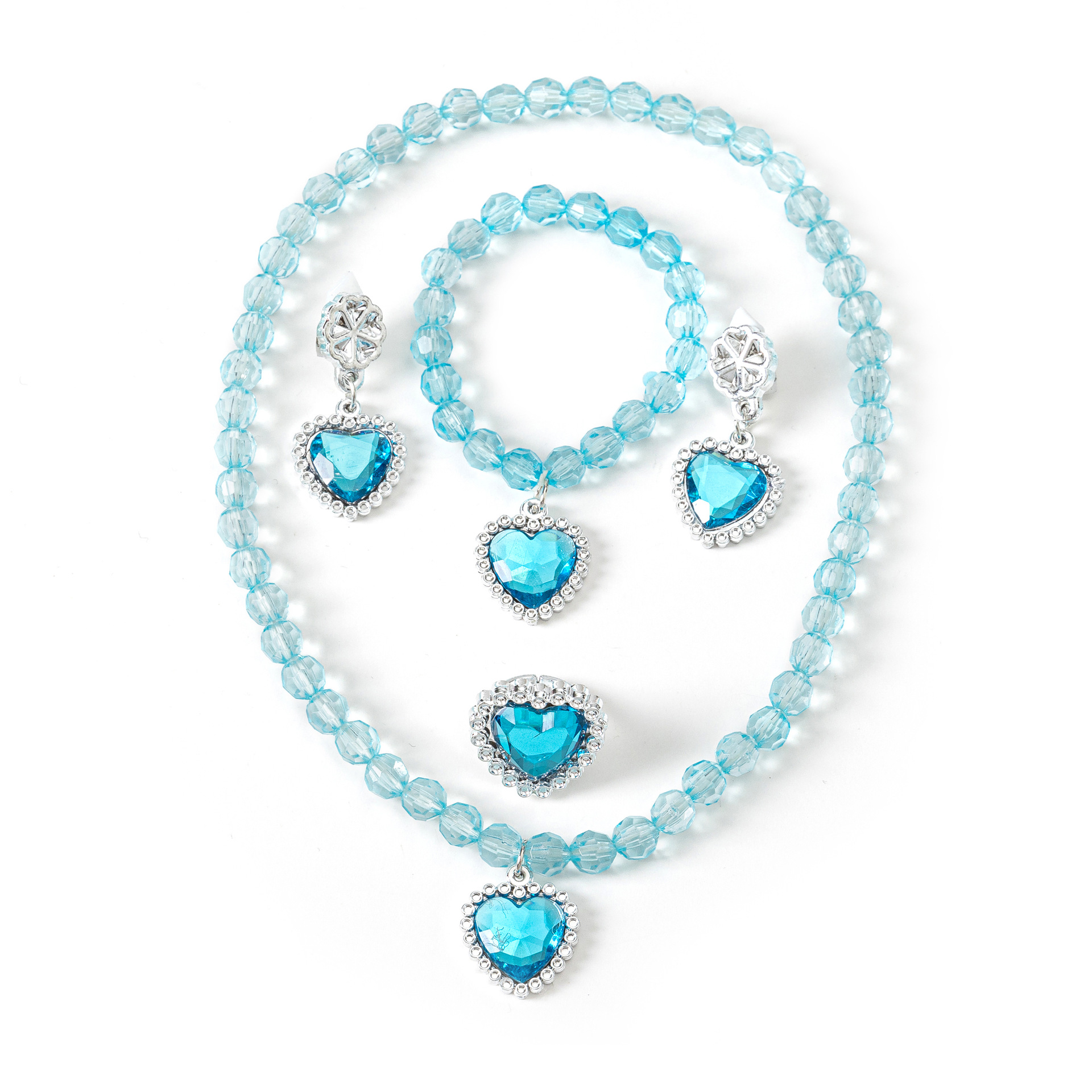 Girl's cartoon bead chain frozen children's necklace peach heart earrings bracelet Diamond ring suit in stock