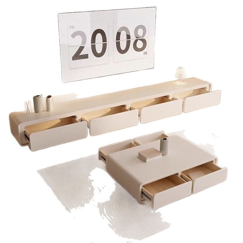 Rounded French Cream Style White Tv Cabinet Simple Modern Coffee Table Combination Living Room Home Small Apartment Minimalist Furniture