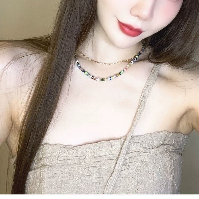 Natural Color Gem Gold Doudou White Baihe Same Style European and American Clavicle Chain Necklace Necklace Jewelry Women's Good Matching