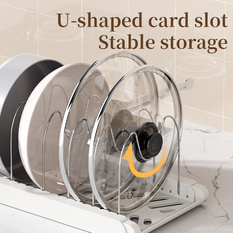 Cross-Border Popular Pot Storage Rack Multi-Layer Adjustable Kitchen Storage Rack Multi-Functional Desktop Retractable Pot Lid Rack
