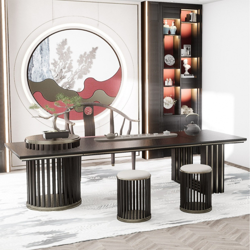New Chinese Style Club Kung Fu Large Board Tea Room Table Reception Negotiation Light Luxury Sales Office Hotel Lobby Zen Furniture